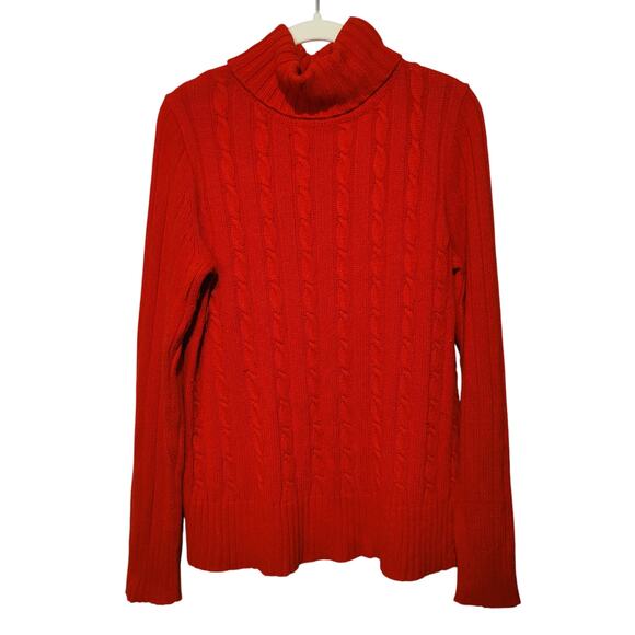 J Crew Womens Sz L Orange Red Cable Knit Turtle Neck Sweater Viscose Angora Wool - Picture 1 of 4